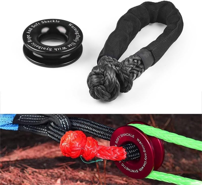 Dyno Racing 41000lbs Winch Rope Synthetic Soft Shackle+Recovery Ring Set Rugged Shackles with Protective Sleeve for Truck Vehicle Recovery - Image 1
